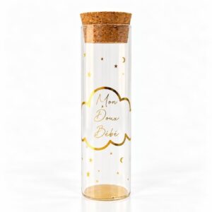 Tube Engravée Mon Doux Bebe Nuage Lunes et Etoiles Verre et Or + Bouchon Liege Diam 3 x 10 cm